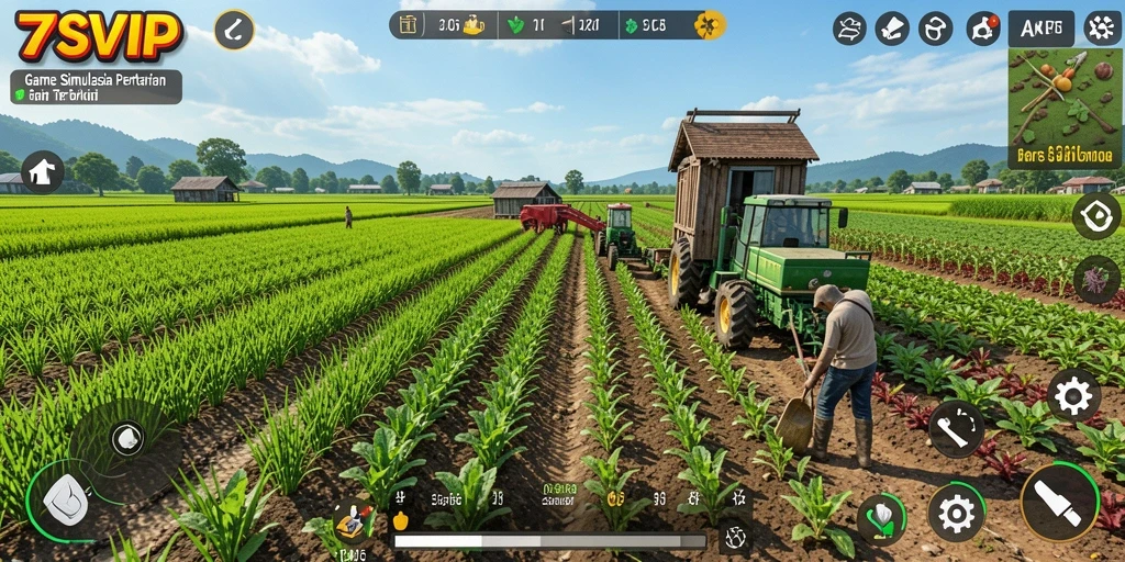 Screenshot gameplay 7SVIP menampilkan ladang indah yang dipenuhi tanaman.