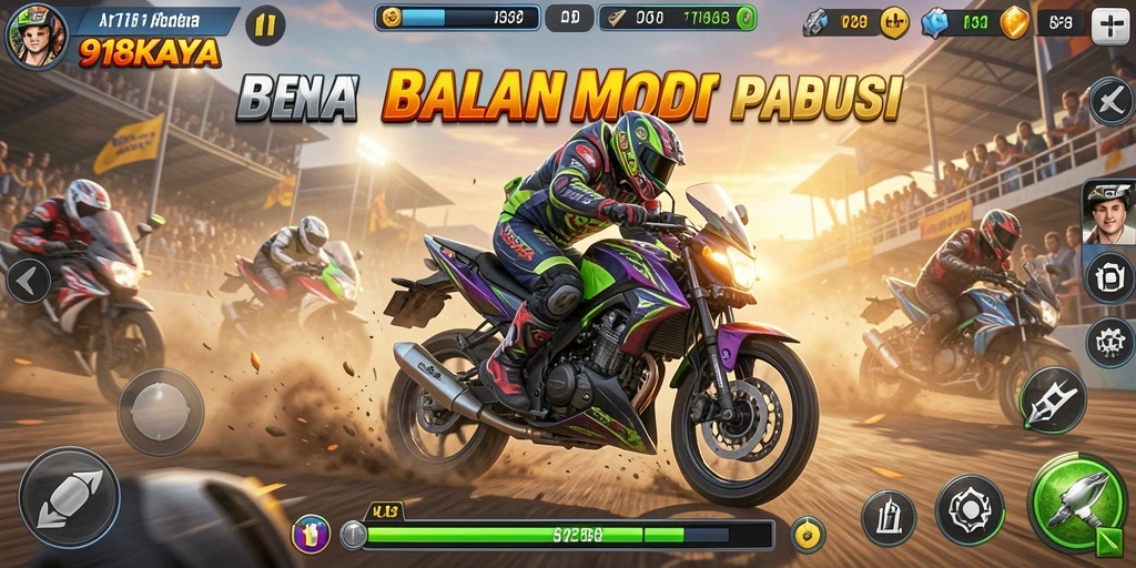 Screenshot menampilkan aksi balapan motor yang mendebarkan.