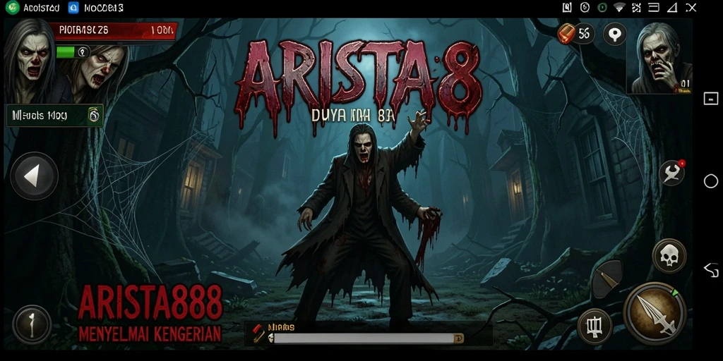 Tampilan menyeramkan dari gameplay ARISTA88 menunjukkan suasana horor yang mencekam.