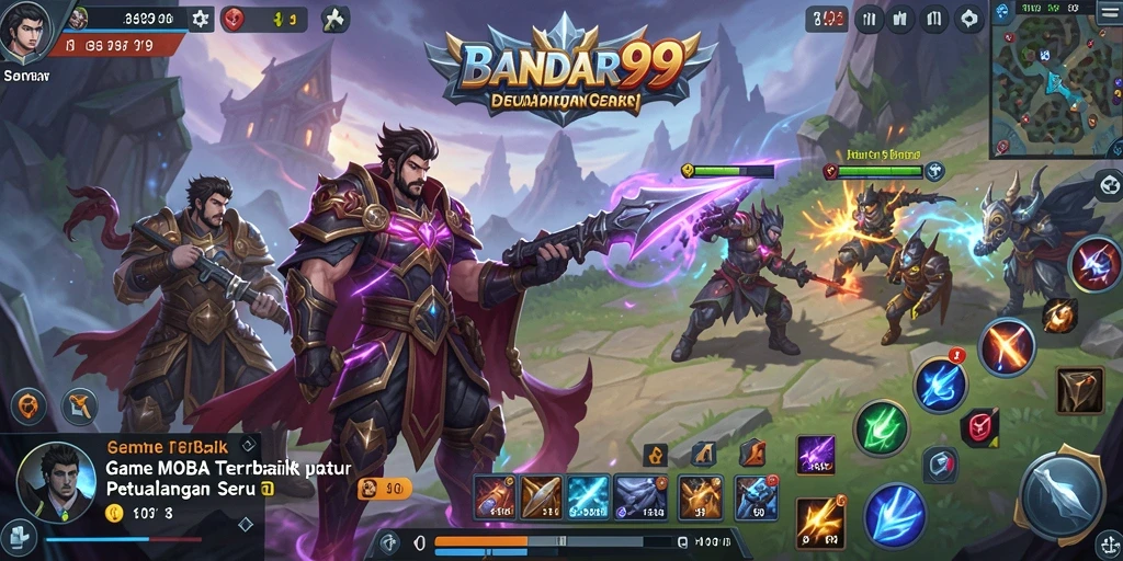 Screenshot utama BANDAR99 menampilkan pertempuran seru dalam game MOBA.
