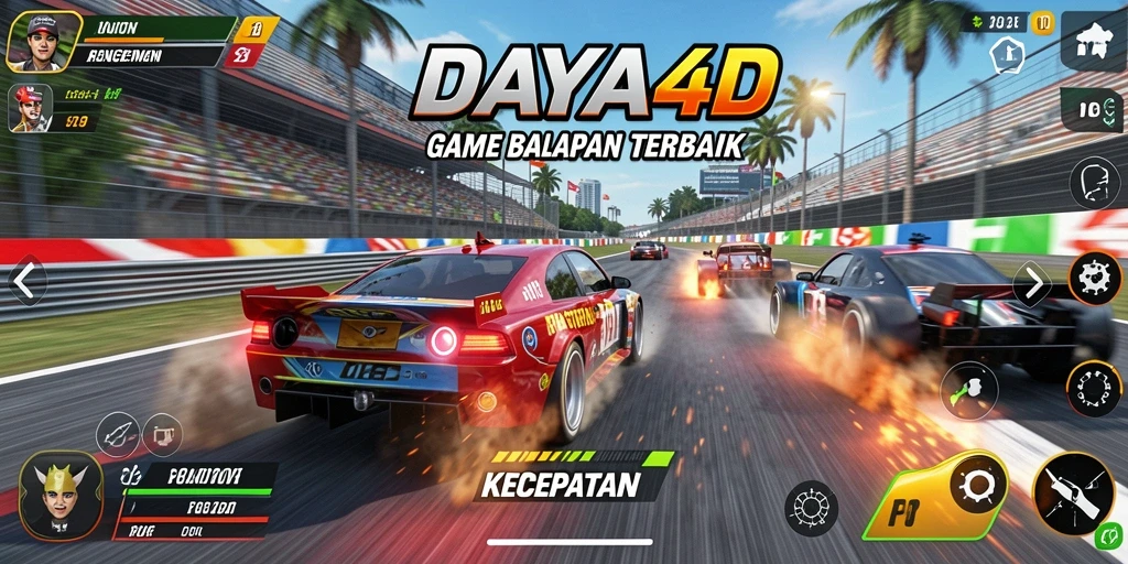Tangkapan layar gameplay DAYA4D menampilkan aksi balapan seru.
