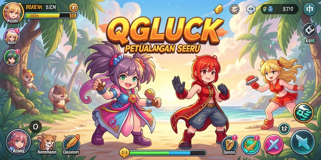 Screenshot gameplay QGLUCK dengan karakter anime yang menarik.