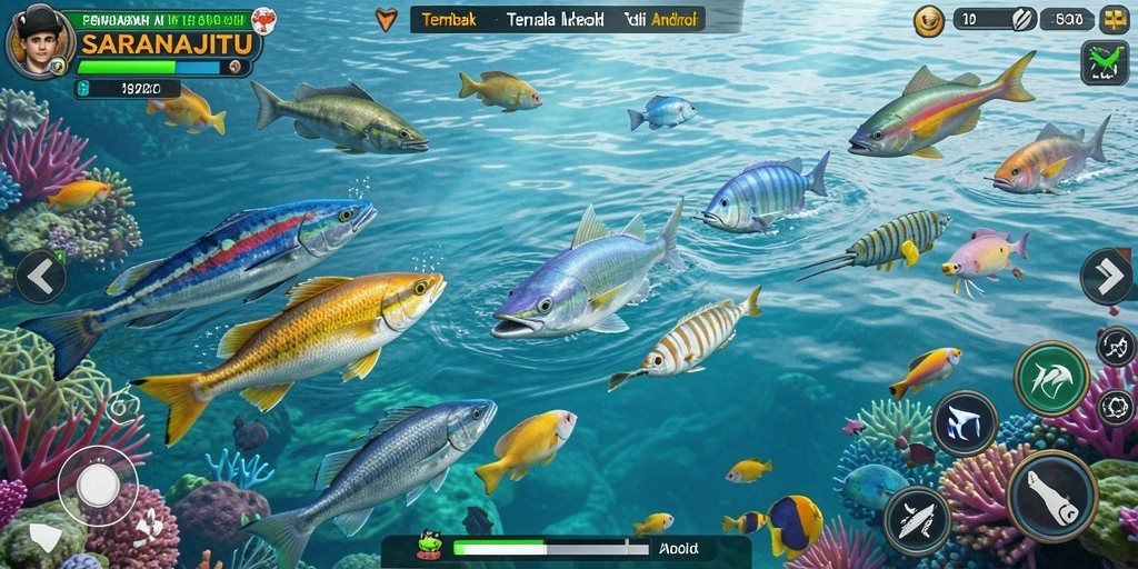 Screenshot gameplay SARANAJITU menampilkan serunya menembak ikan.